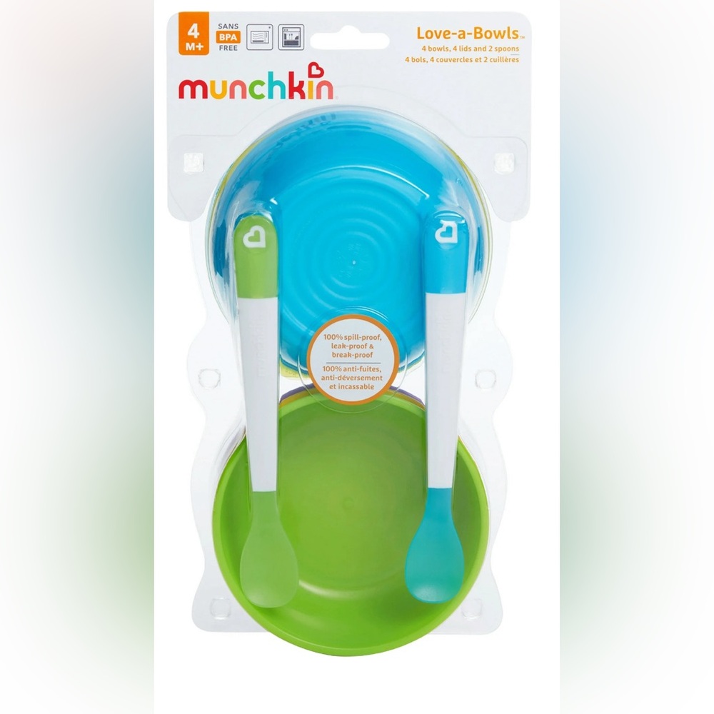 Munchkin Love-a-Bowls, 4 bowls, 4 lids, 2 spoons, BPA FREE